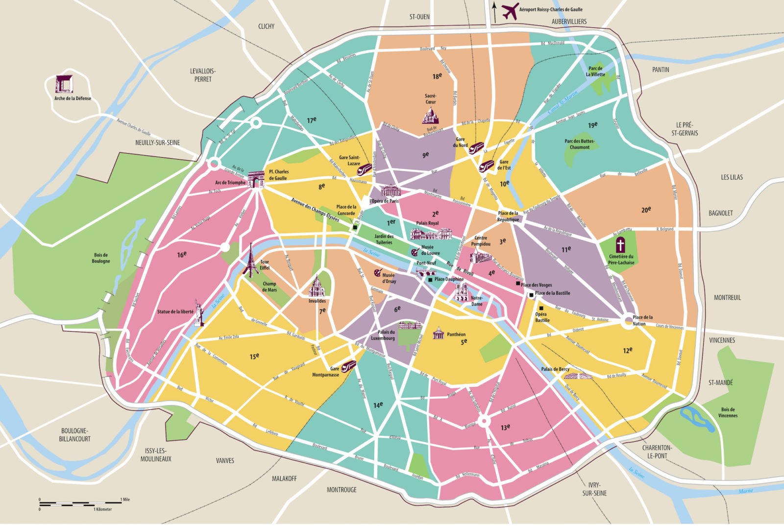 Подробная карта округов Парижа